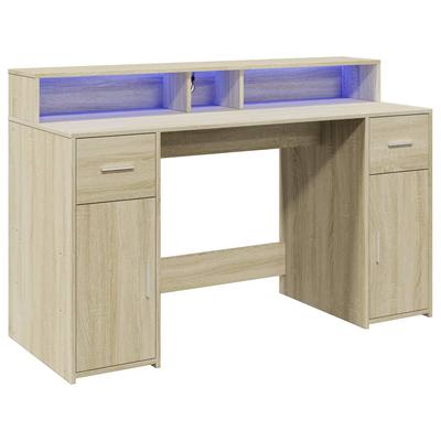 Helloshop26 - Bürotisch Arbeitsplatz Computermöbel Schreibtisch mit LED-Beleuchtung Sonoma-Eiche-Holzwerkstoff braun 02_0023426