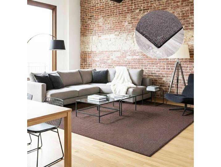Tapis de Salon Rustique Effet Jute Naturel sans Poils Aussi pour Chambre à Coucher ou Cuisine Couleur Acajou.