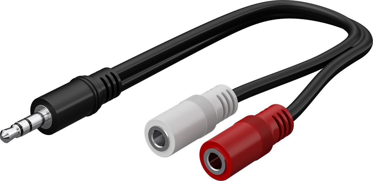 Goobay 50465 Audio-Y-Kabeladapter, 3,5 mm, 1x Stecker, 2x Buchse, Mono, 0,2 m, Schwarz - 3,5 mm Klinkenstecker (3-polig, Stereo) > 2x 3,5 mm Klinkenbuchsen (2-polig, Mono)