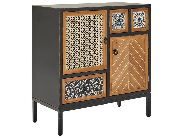 Landscape Kommode, Mehrfarbig, Naturfarben, Schwarz, Metall, Tanne, massiv, 3 Schublade(n) Schubladen, 80x84x38 cm, stehend, Kleinmöbel, Kommoden, Kommoden