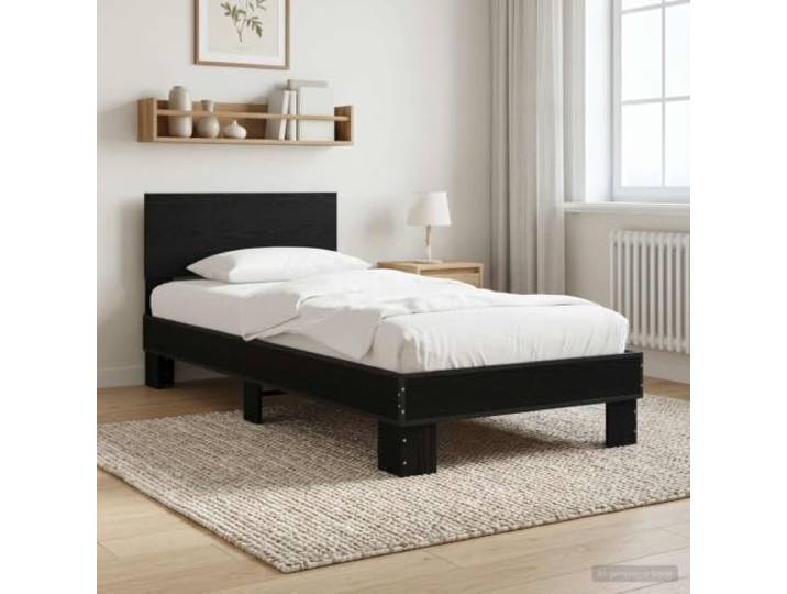 RJPLMFV Bettgestell mit Kopfteil Eiche Schwarz 80x200 cm Holzwerkstoff, rechteckige Form, feste Latten inklusive, pflegeleicht, Matratze nicht im Lieferumfang enthalten