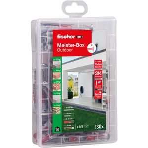 Fischer Schrauben-Dübel-Set 561385, MeisterBox Outdoor, 2 verschiedene Dübel & Schrauben, 130-teilig, 25 Stück
