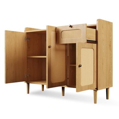MODFU Sideboard aus MDF in Eichefarbe mit Rattan-Geflecht, 120 x 40 x 91 cm