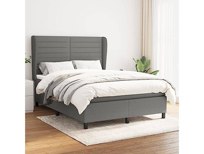 Strapazierfähiger Stoff Boxspringbett mit Taschenfederkernmatratze Boxspringbett mit Matratze Dunkelgrau 140x200 cm Stoff Bett mit Kopfteil Taschenfederkern Topper
