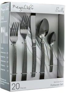 MegaChef Daisy 20 Piece Hammered Design Stainless Steel Silverware Set in Black