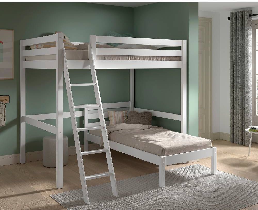 Pharao24.de Kinderstockbett Doppelhochbett in Weiß inklusive Leiter