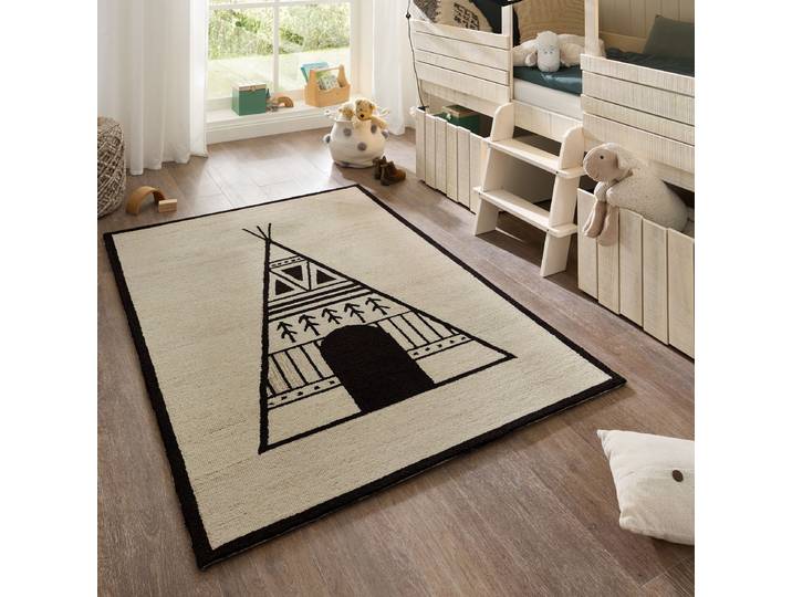 Kinderteppich THEKO Gaia Kids Tipi , beige, B:120cm H:10mm L:180cm, Schurwolle, Teppiche, Kinderteppich, getuftet, reine Schurwolle, Motiv Tipi, Kinderzimmer
