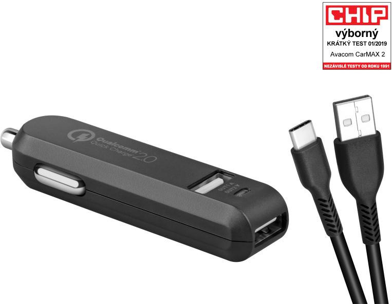 AVACOMtech CarMAX 2 autolader met 2x Qualcomm Quick Charge 2.0 en USB-C kabel, zwart