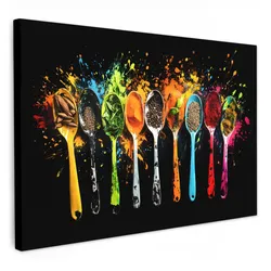 LEINWANDBILD Löffel - Gewürze - Modern - Graffiti - Farbe - Farbenfroh Gemälde 60x40 cm
