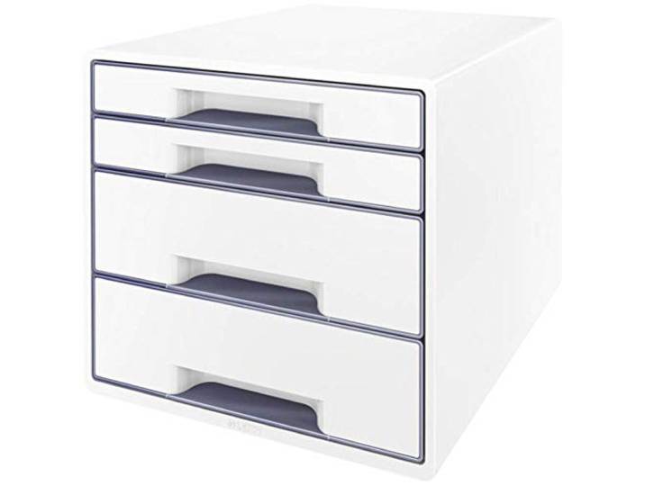 Leitz Bloc de Classement A4 avec 4 Tiroirs et Organiseur\, WOW\, Blanc/Gris