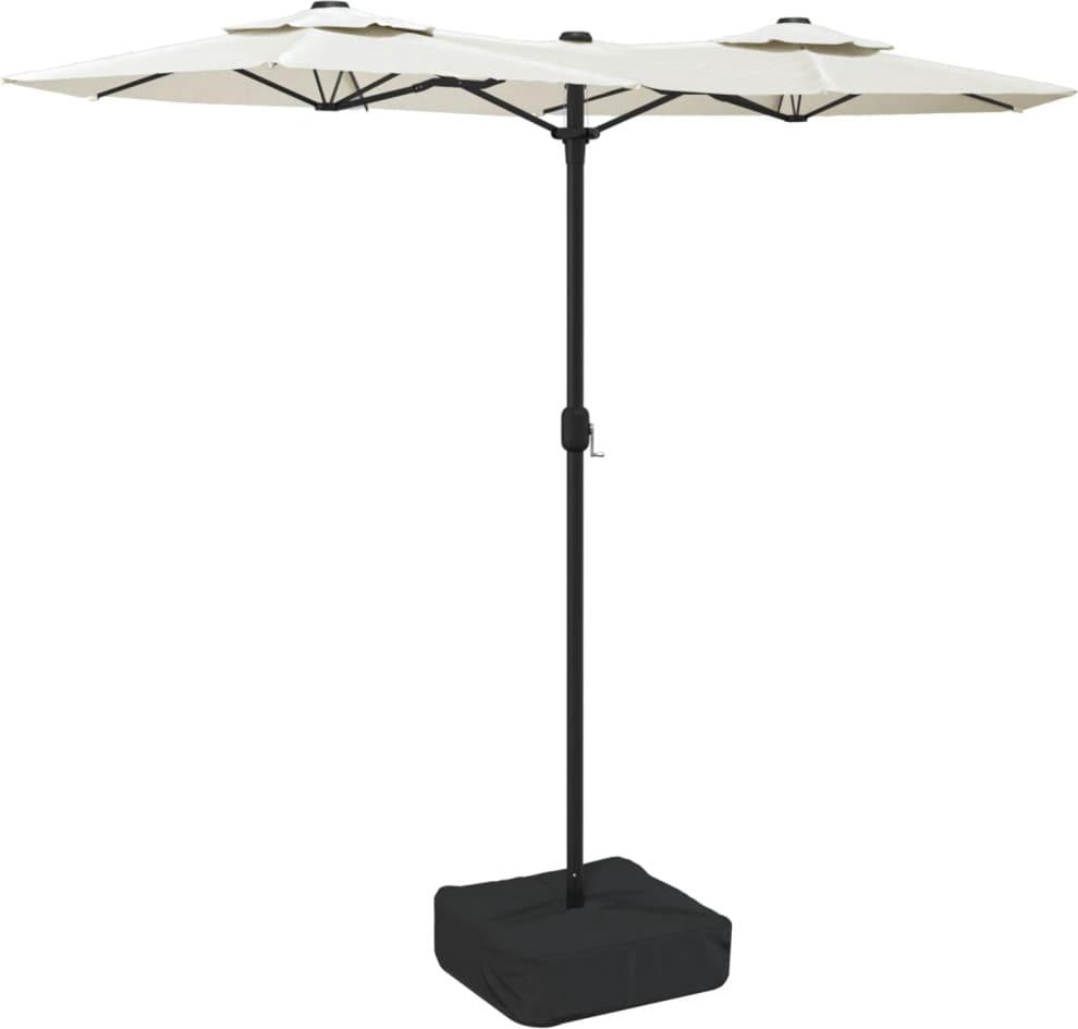 vidaXL Dubbele cantilever parasol met LED-verlichting, zandwit, 316 x 145 cm