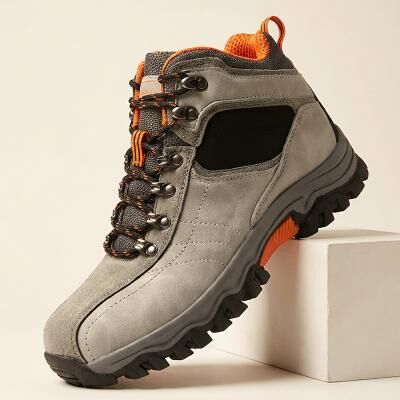 LightInthebox Men's Gray and Orange Mid-Top Hiking Shoes, Lace-Up Grip Sole Outdoor Sport Style for Hikers, Trekking, Camping, Climbing and Adventure Wear
