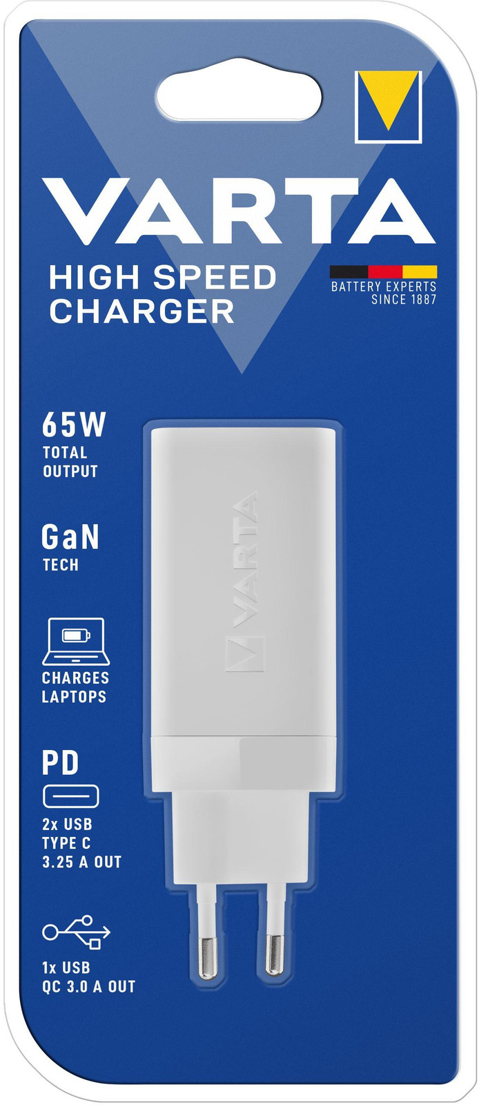 Varta 57956 101 401 Snellader met 3 x USB en USB-C, wit