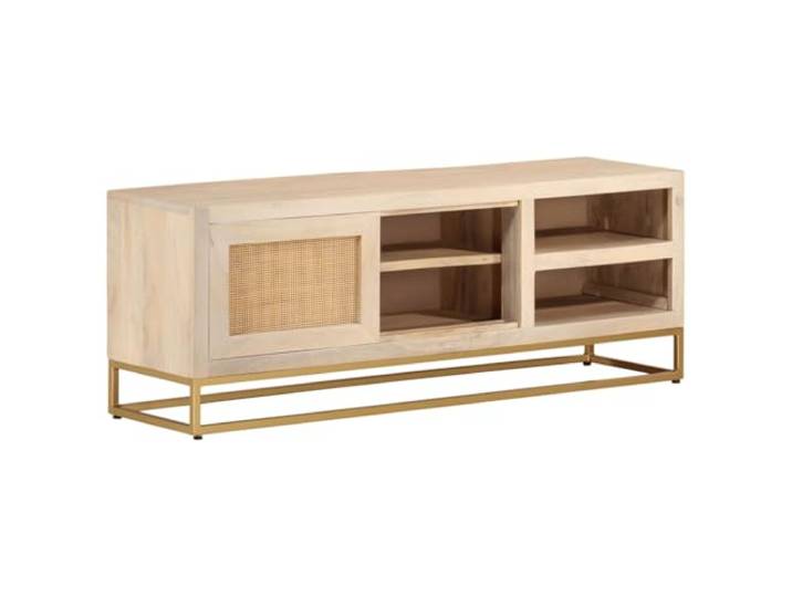 WXGTBKPR TV-Schrank aus massivem Mangoholz und Eisen, Wohnzimmermöbel im Industrie-Design, 110 x 30 x 40 cm, TV-Konsole Mediacenter für Fernseher