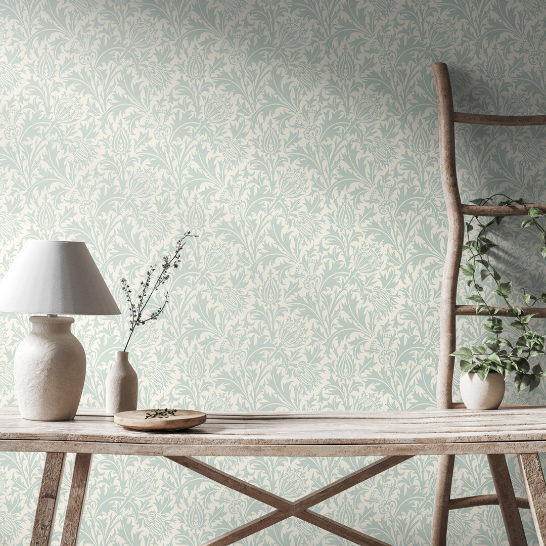 Lark Manor Thistle Damask - Soft Gold Blue 1,000cm L