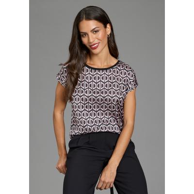 Shirtbluse LAURA SCOTT "im Materialmix mit Satin, verschiedene Muster für jeden Geschmack", Damen, Gr. 38, bunt (schwarz, rosa, gemustert), Single Jersey, Obermaterial: 100% Polyester. Rückenteil: 95% Viskose, 5% Elasthan, bedruckt, gemustert,...