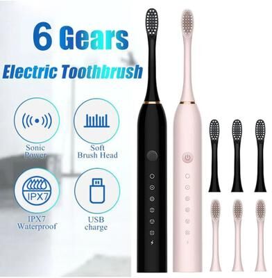 Inspired Finds Sonic Electric Toothbrush For Adults With 6 Cleaning Modes & USB Rechargeable Design white