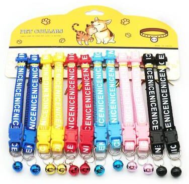 Uplifted Finds 12 Piece Wholesale Adjustable Nylon Cat & Dog Collars With Bells 15