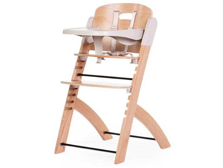 CHILDHOME, Hochstuhl für Babys, mitwachsend : von 0 Monaten bis 85KG, Inklusive Tablett, Buchenholz, Bügel, Sicherer 5-Punkt-Gurt, Unsichtbare Schrauben, Evosit Natur Beige