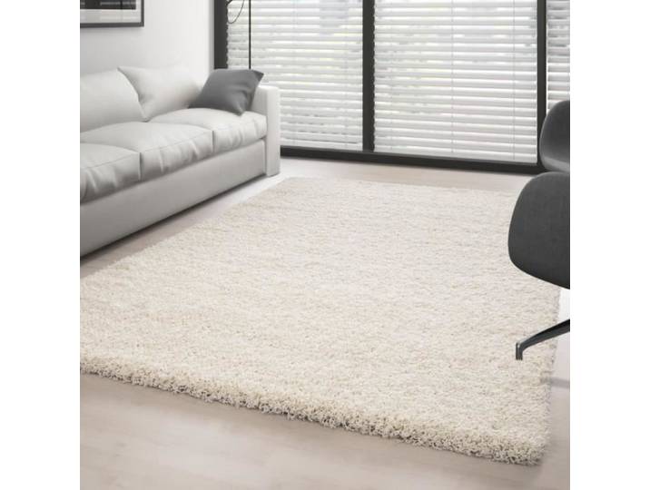 Tapis Salon Shaggy - CARPETTEX - Crème - 160 cm - 100% Polypropylène