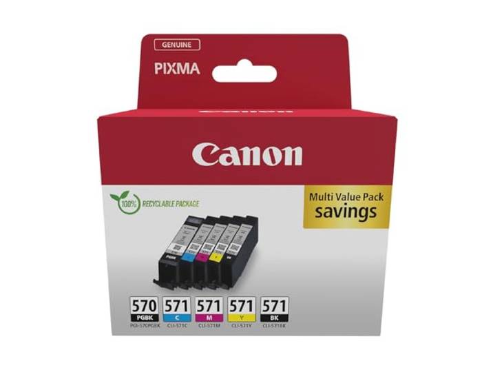 Canon PGI-570 + CLI-571 Multipack Cartouches d'encre d'origine Encre Canon authentique - Noir Pigmenté plus Noir\, Cyan\, Magenta et Jaune - pour PIXMA MG5750\, MG5751\, MG5752 et plus !