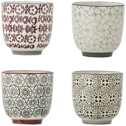 Bloomingville Karine Kleine Tassen, Bunt, 4er-Set, Bunt - Ø7xH7 cm, 150 ml