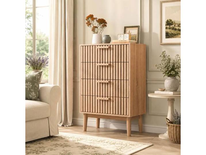 Commode 4 Tiroirs Commode en Bois Meuble de Rangement Multifonction Commode en Bois pour Chambre Bureau Salon