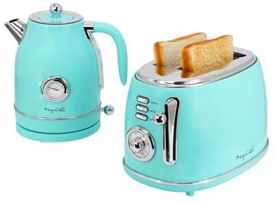 MegaChef 1.7 Quart Electric Tea Kettle and 2 Slice Toaster Combo in Turquoise
