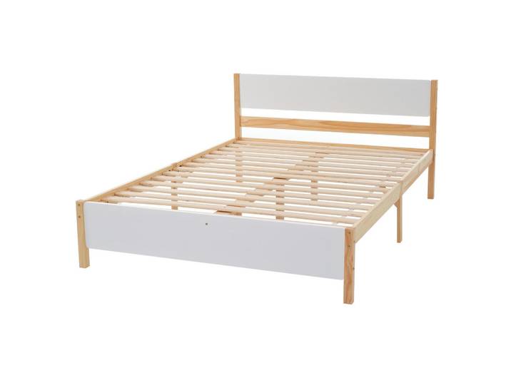 Okwish Rahmenbett Doppelbett 140/200 cm Weiß + Natur Kiefernholzrahmen mit Mittelfuß, Naturfarben, Holz, 140x200 cm, Schlafzimmer, Betten