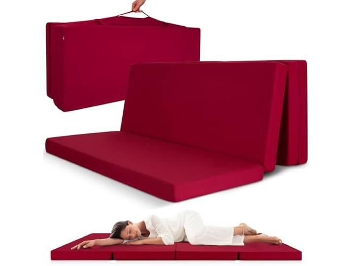 Beautissu matelas pliable 2 personnes adulte mousse chauffeuse 1 place 120x195cm rouge de sol camping pliant voyage lit d'appoint Futon poignée transport invité Campix
