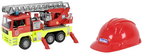 Bruder MAN TGA Feuerwehr Drehleiter + Feuwerwehr Spielhelm Fertigmodell Einsatzfahrzeug Modell