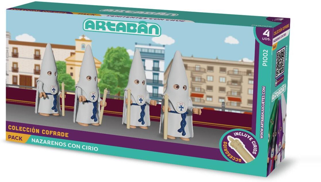 ARTABÁN Pack 4 figuras Nazarenos con Cirio Hermandad de capa blanca .