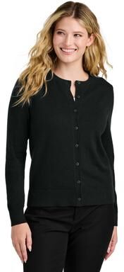 Port Authority LSW2870 Women's Easy Care Crewneck Cardigan Sweater in Deep Black size 4XL   Cotton Blend