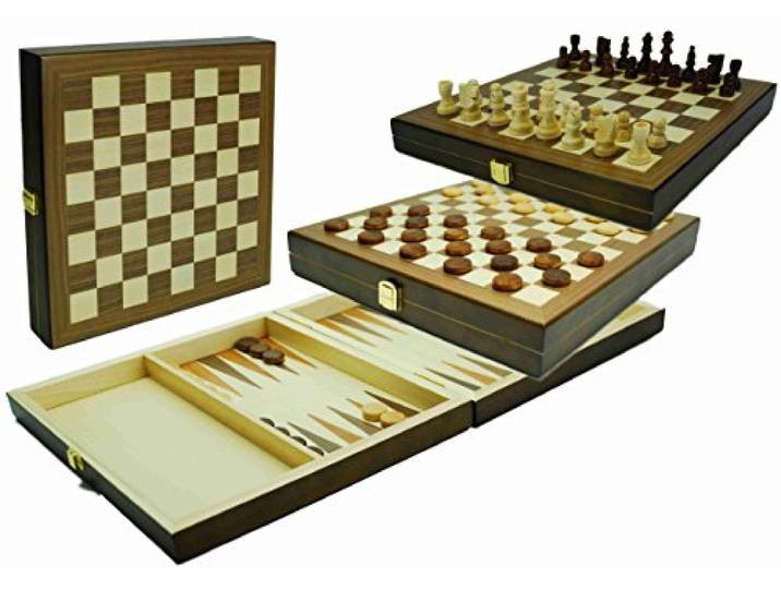 Schaak-dam-backgammon-cassette ingelegd 29x29cm