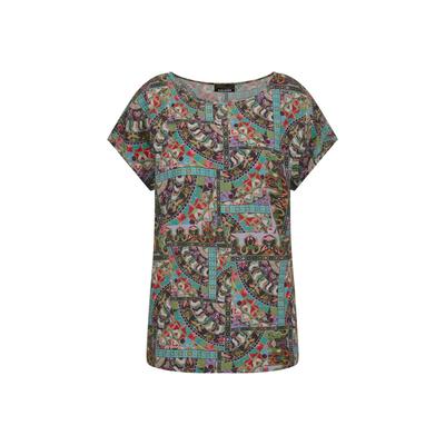 Kurzarmbluse GOLDNER "Viskoseshirt mit Muster-Mix", Damen, Gr. 44, bunt (bunt, gemustert), Obermaterial: 100% Viskose CV., U-Boot-Ausschnitt, Blusen, figurschmeichelender Schnitt