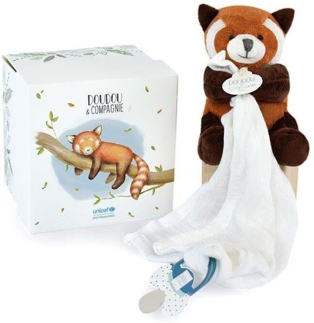 UNICEF Doudou attache sucette peluche Panda Roux 12 cm - Doudou et Compagnie