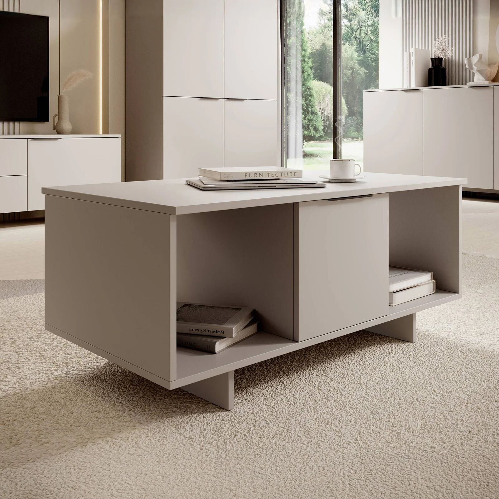 garneroarredamenti Tavolino soggiorno 100x55cm 2 ante beige cashmere Stone