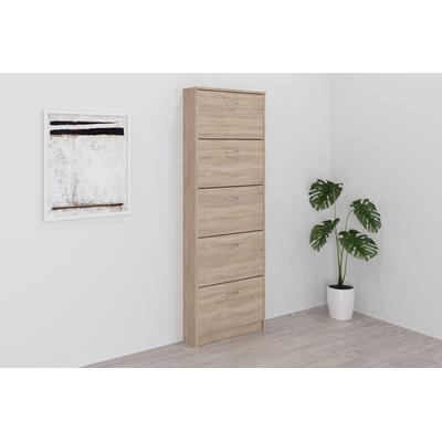 Schuhschrank FMD "Step 5", braun (eichefarben), B:58,5cm H:168,5cm T:17cm, Holzwerkstoff, Schränke, Schuhschrank, Schuhkipper, 5 Schuhklappen, für schmale Flure, Tiefe: 17 cm