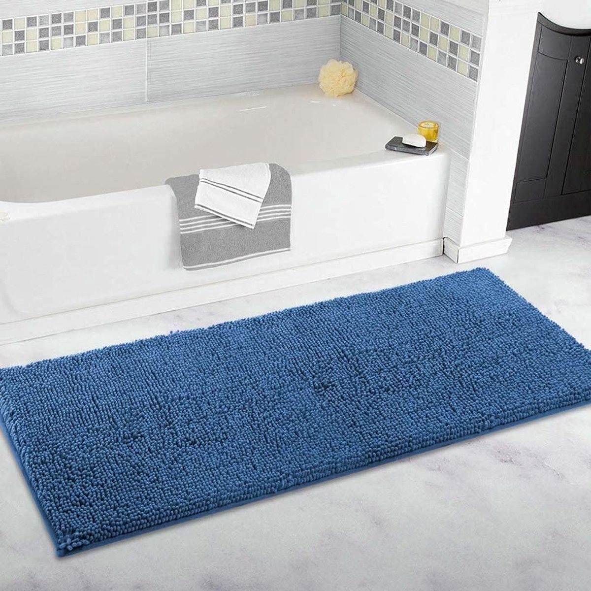 Badkamer Loper Pluche Vloerkleed Blauw Extra Groot Waterabsorberend