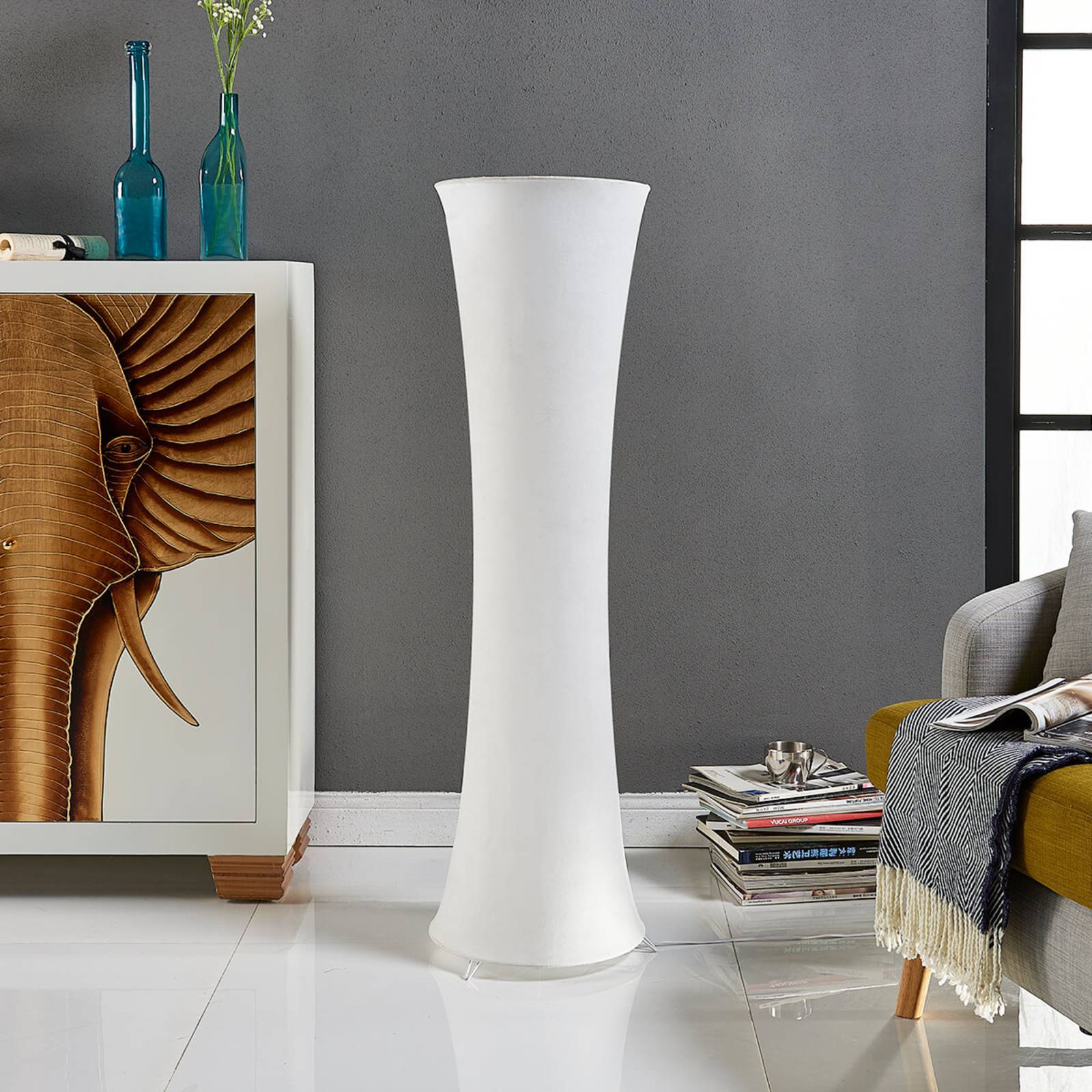 Floor Lamp Liana Lindby, White / opal, Living / Dining Room, Textile / fabric / silk, Modern, Floor Lamp