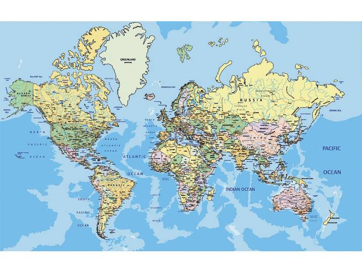 Fototapete PAPERMOON World Map , bunt, B:2,5m L:1,86m, Vlies, Tapeten, Fototapete