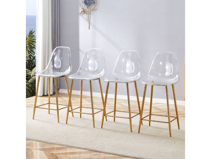 Tabouret De Bar Lot 4 H102cm Coque Transparente - Chaise De Bar - Pieds Métal Or Design Flottant Repose-Pieds Montage Rapide