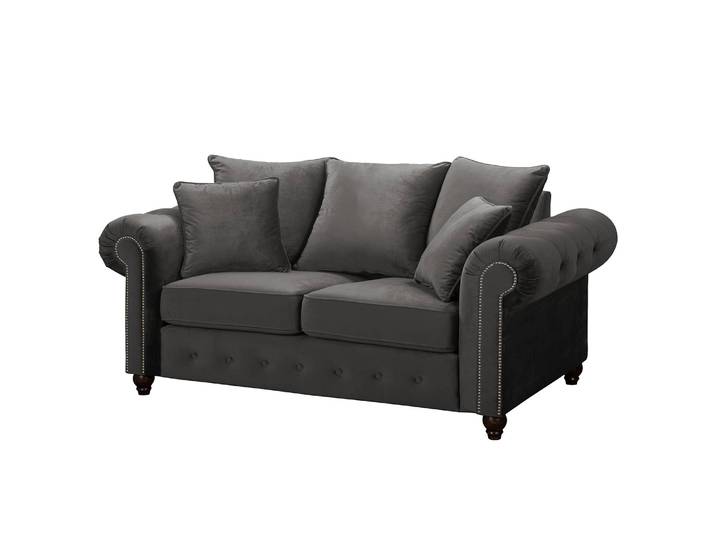 Sofa 2-Sitzer Grau/Grau Samt 180 x 90 x 93cm Glamour