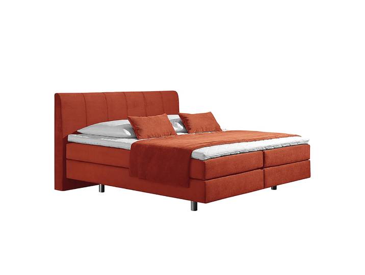 Lit boxspring Baila 100 x 200cm Tissu Rouge/Terre cuite D3 medium Matelas de mousse froide