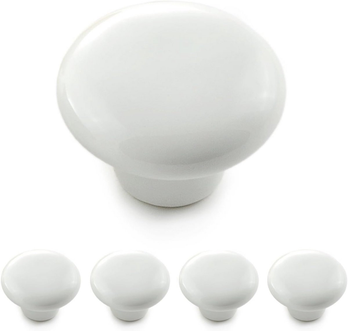 Set van 4 Vintage Meubelknoppen in Wit Keramiek voor Oude Meubels
