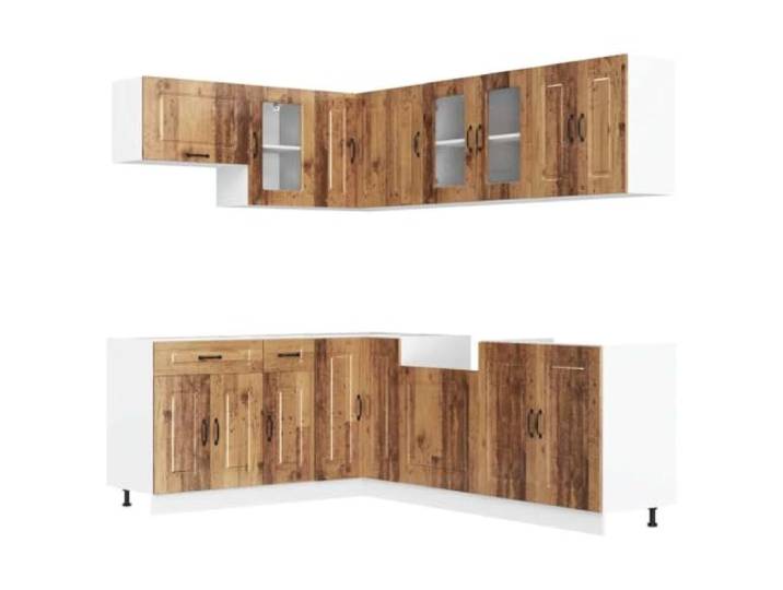 fsahslih 11-TLG Küchenschrank-Set Kalmar Küchenzeile Altholz-Optik Großzügige Küchenzeile mit Hängeschränken und Unterschränken für optimale Ordnung und Stauraum in der Küche.