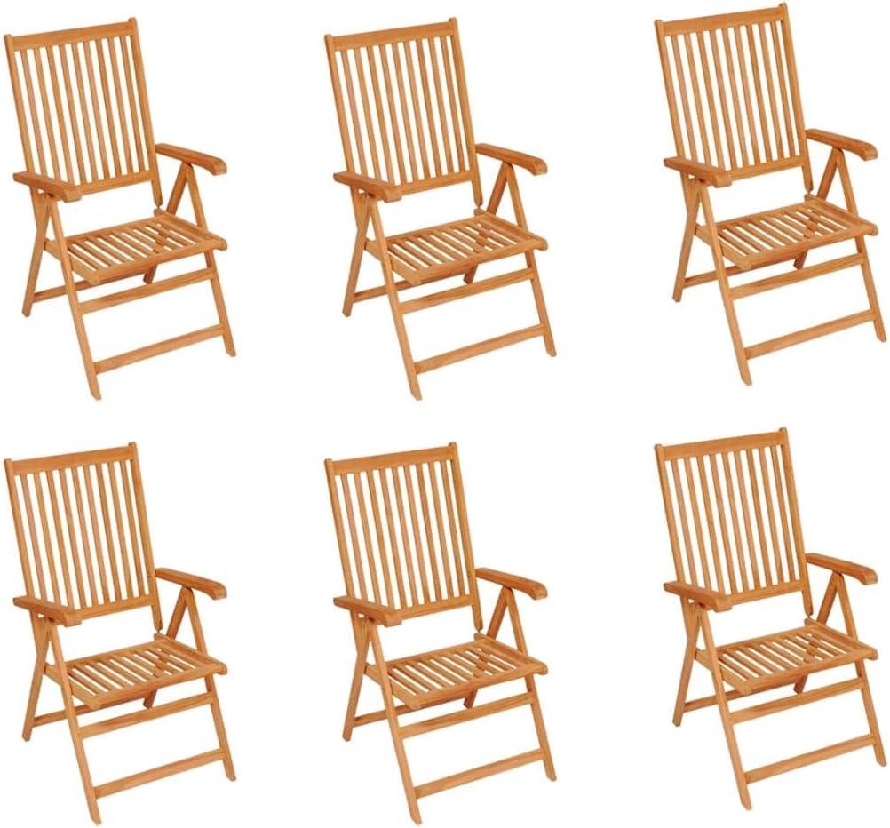 6 klappbare Teakholz-Gartenstühle mit königsblauen Kissen, 7-fach verstellbar, für Garten und Terrasse