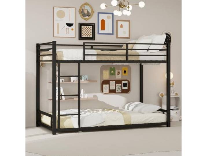 Bellemave Etagenbett 90x190cm, mit Sicherheitsgeländer, Metallbett, Schwarz Stockbett für 2 Kinder, mit Leiter, robust und stabil, geräuschloses Design, ohne Boxspringbett-Unterlage, ohne Matratze