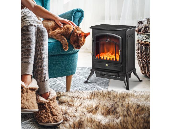 HOMCOM Cheminée Électrique Rétro 2000W Effet Flamme Noir