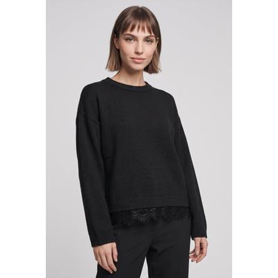 Strickpullover ONLY "ONLALIVIA LS LACE O-NECK CS KNT", Damen, Gr. M, schwarz (schwarz detail:schwarz lace), Strick, Obermaterial: 84% Polyester, 7% Polyacryl, 5% Wolle, 4% Elasthan, regular fit normal, Rundhals, Pullover Strickpullover, Materialmix,...